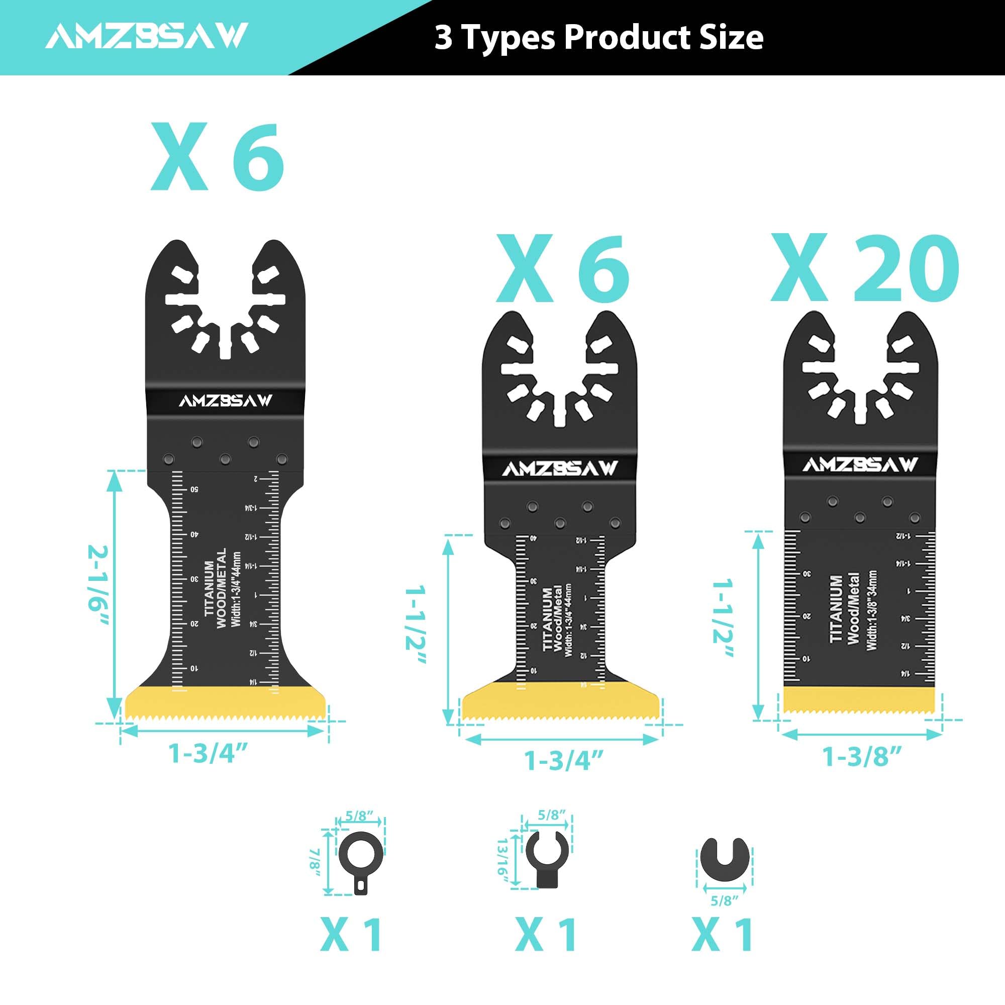 AMZBSAW 32PCS Titanium Oscillating Saw Blades Metal Cutting, Multi Tool Blades Kits for Metal Nails Hard Material and Wood Plastic, Oscillating Tool Blade Fit Dewalt Ryobi Bosch Milwaukee