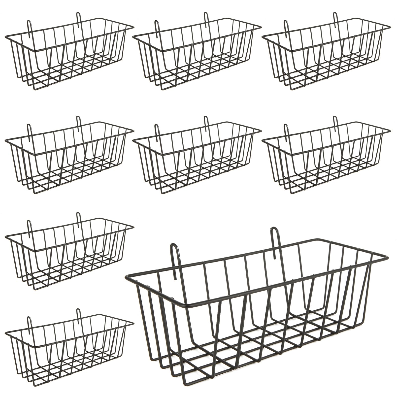 Oungy 10 PCS Wire Baskets Wall Grid Panel Hanging Wire Basket Hanging Wall Baskets No Drilling Wall Hanging Baskets Grid Wall Storage Basket for Kitchen Bathroom Home Decor Supplies, Black