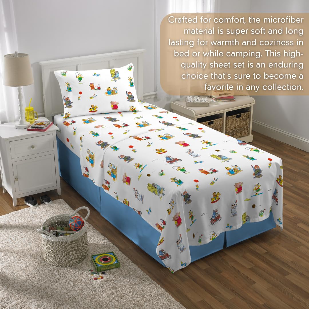 Franco Richard Scarry Book Kids Bedding Super Soft Sheet Set, Twin, (Official Licensed Product)