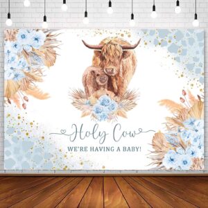 ayayiya highland cow baby shower backdrop boy holy cow we are having a baby farm cow party decorations boho blue highland cattle baby shower backdrops cake table banner photography backdground 7x5ft