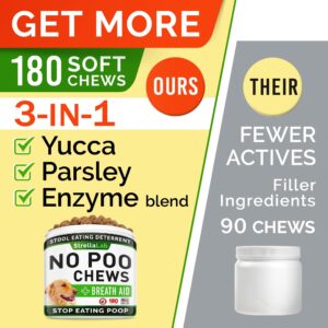 STRELLALAB No Poo Treats for Dogs - Coprophagia Stool Eating Deterrent - No Poop Eating for Dogs - Digestive Enzymes - Stop Eating Poop - Liver Flavor 180 Ct