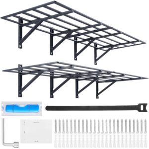 vevor garage shelving wall mounted, 2 x 6 ft heavy duty garage wall shelves, 1600 lbs load capacity garage storage rack floating shelves, 2 pack, suitable for shop, shed, garage storage, black