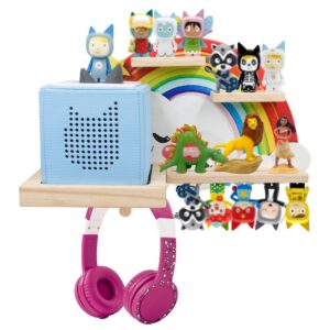 wall shelf (rainbow) for toniebox, headphones,charging station and 18-24 tonie figures, magnetic wooden floating shelf compatible with toniebox mp3 audio player & character, storage rack for kids