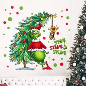 Yovkky Merry Christmas Wall Decals Stickers, Xmas Tree Max Dog 2025 New Year Bedroom Decor Home Kitchen Decorations, Winter Holiday Red Green Polka Dots Farmhouse Living Room Art Kids Boys Girls Gift