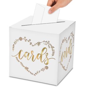 awsice classic heart elegant card box – 1 set hot stamping card receiving box for gift envelope money – wedding bridal baby shower birthday graduation party supplies decorations (8"*8"*8", gold)-a19