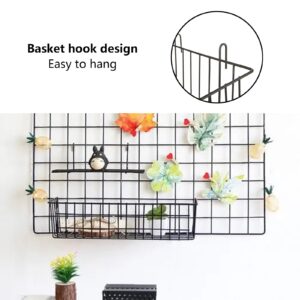 Oungy 10 PCS Wire Baskets Wall Grid Panel Hanging Wire Basket Hanging Wall Baskets No Drilling Wall Hanging Baskets Grid Wall Storage Basket for Kitchen Bathroom Home Decor Supplies, Black