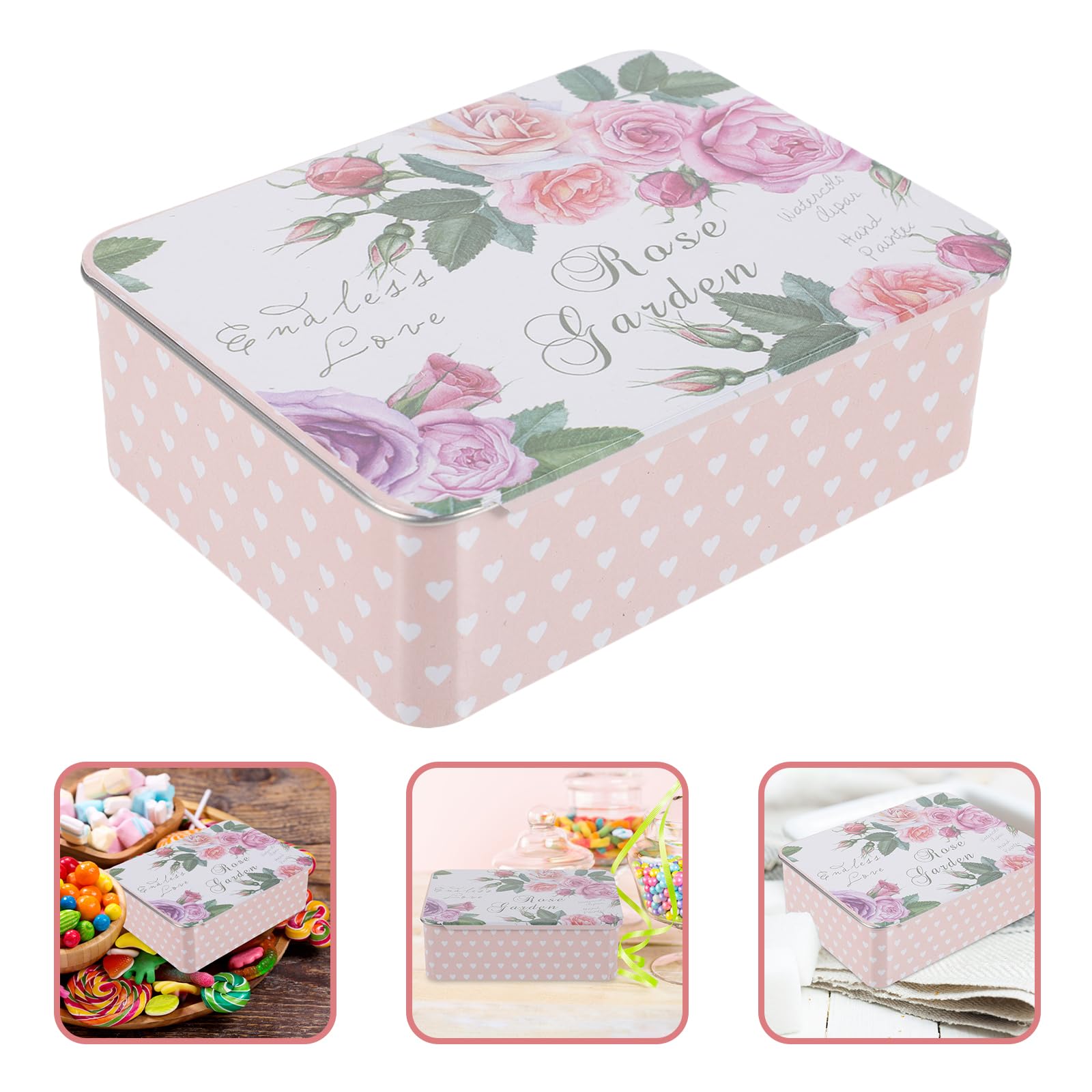 Gadpiparty Tinplate Rectangular Empty Tins Box: Small Floral Containers with Lid Small Metal Portable Storage Box - Home Organizer for Jewelry Storage Case Tinplate