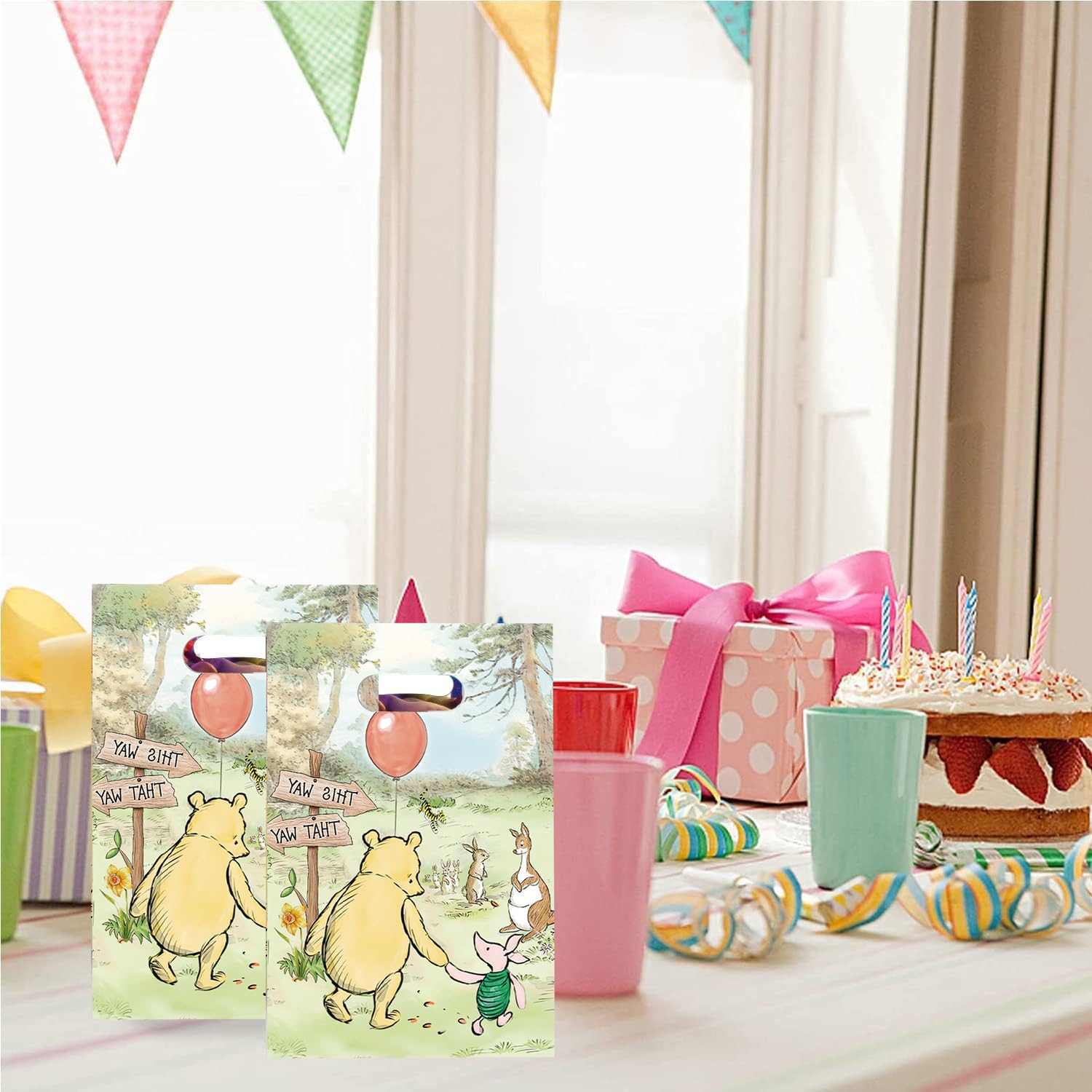 Omto 30Pcs Pooh Party Gift Bags,Pooh Bear Gooddie Bags Party Decoration Gift Bags Pooh Bear Birthday Party Decorations