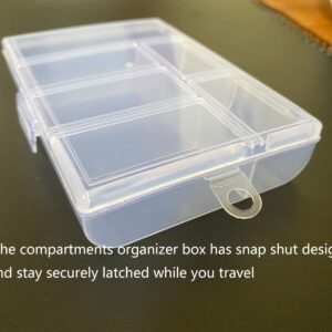 LanttAotte Mini 6 Grids 2-PACK Plastic Organizer Box Storage Container for Jewelry Fishing Tackles Earring Nail Rhinestones Beads Art DIY Crafts Organizer Clear