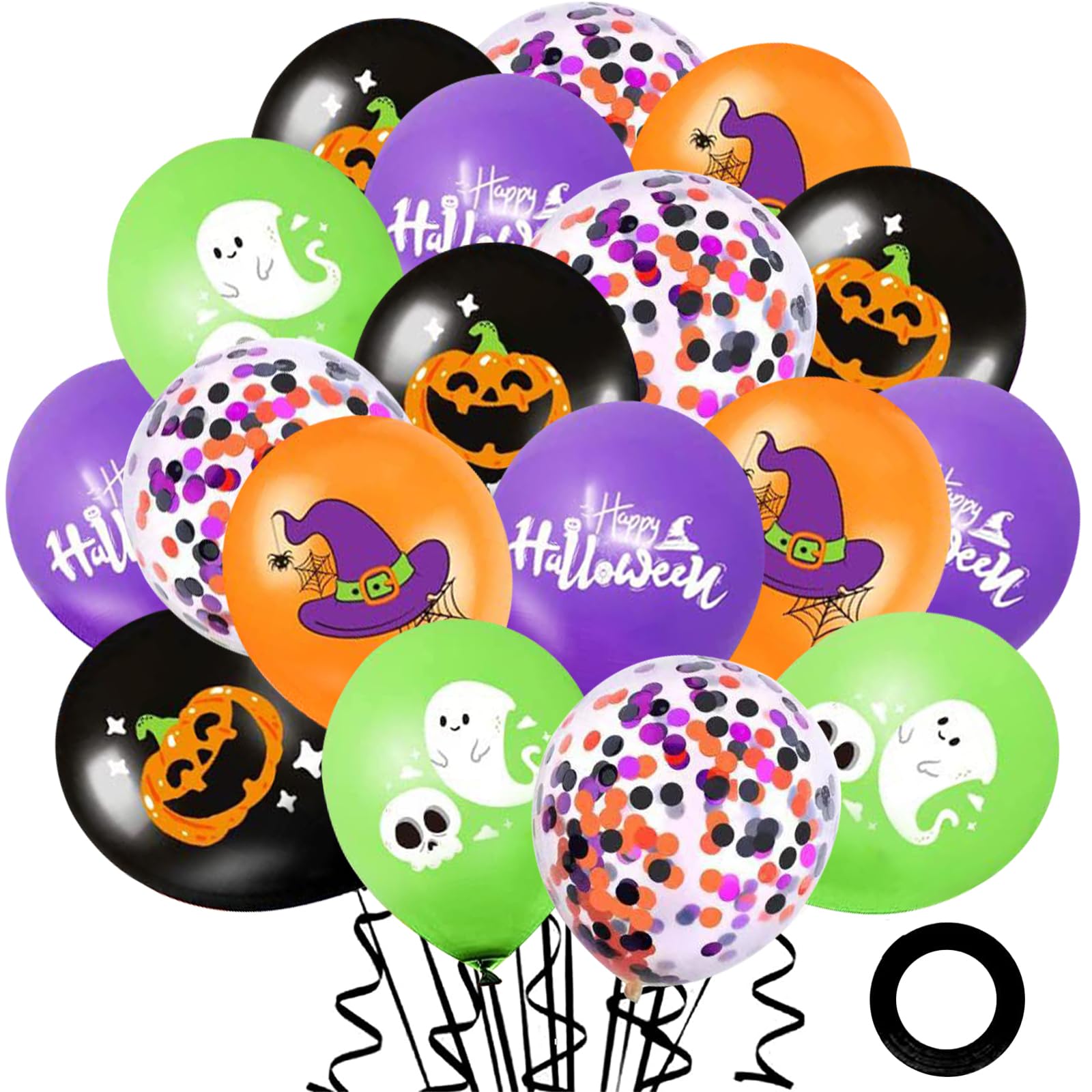 Halloween Balloons Hocus Pocus Balloons, 60pcs Black Orange Purple Green Printed Balloons with Halloween Confetti Balloons for Halloween Theme Party Birthday Party Haunted House Magic Decoration……