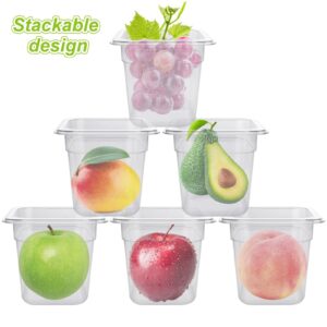 Oungy 8 Pack Clear Plastic Food Pans Plastic Clear Food Pan with Capacity Indicator 1/6 Size 6 Inch Deep Restaurant Commercial Hotel Pans for Fruits Vegetables Corns Beans