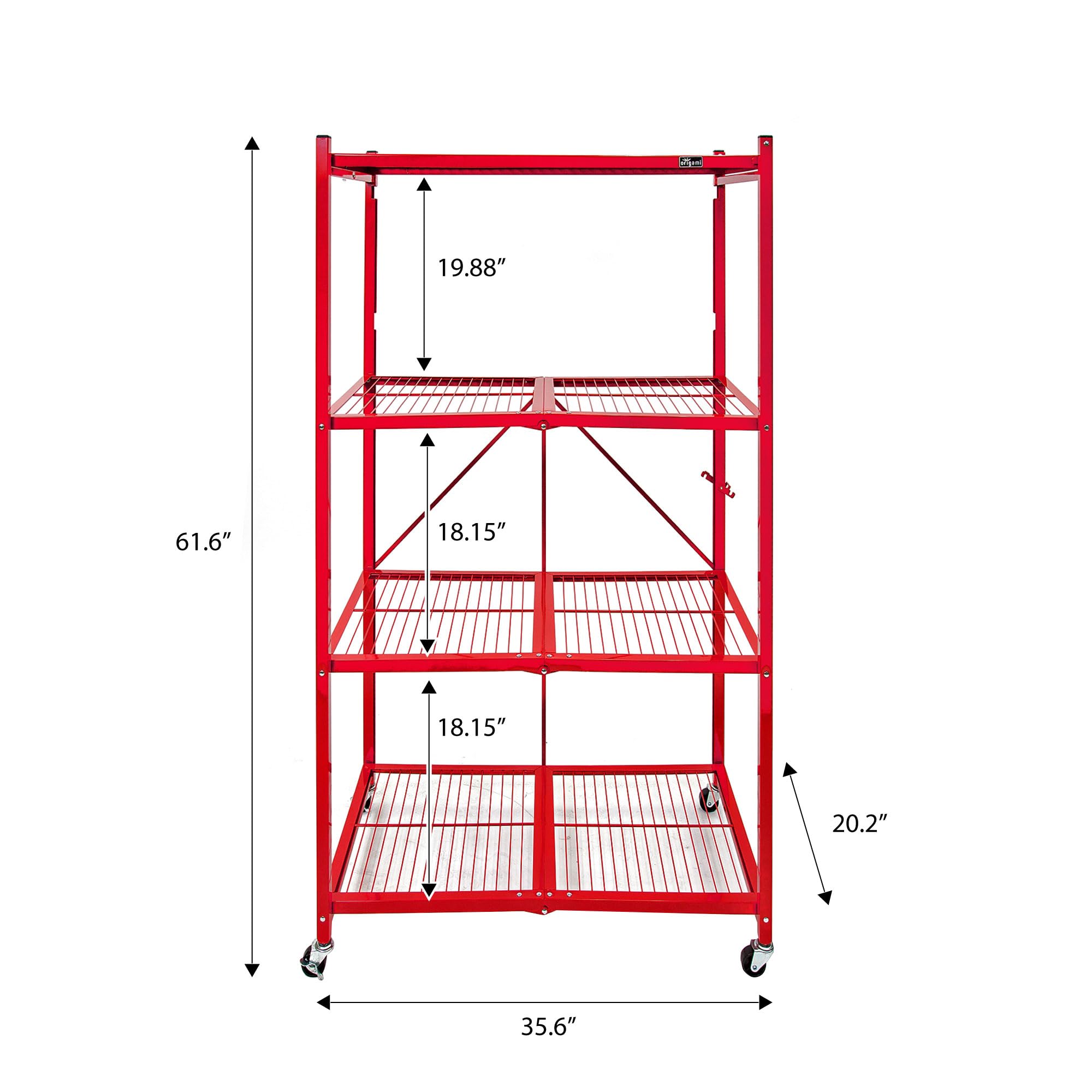 Origami R5 Foldable 4-Tier Garage Shelving Heavy Duty Shelving with Wheels, Metal Storage Rack Holds 1000 pounds, Garage Storage Rack & Organization, Storage Shelving (Red, R5 2-Pack)