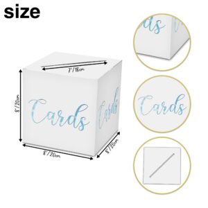 Classic Elegant Card Box – 1 Set Hot Stamping Card Receiving Box for Gift Envelope Money – Wedding Bridal Baby Shower Birthday Graduation Party Supplies Decorations ( 8"*8"*8", Baby Blue and Gold)-A10