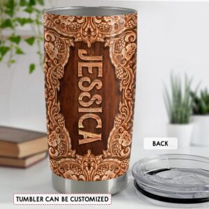 SANDJEST Personalized Elephant Wood Drawing Tumbler 20oz 30oz Insulated Tumblers with Lid Coffee Travel Mug Cup for Men Women Gift for Birthday