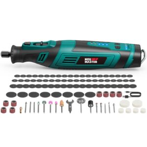 neu master 8v cordless rotary tool kit, power rotary tool with 2.0ah batttery, 103pcs accessories, 30000rpm 5-speeds led light, multi power carving tools for sanding, polishing, drilling, cutting