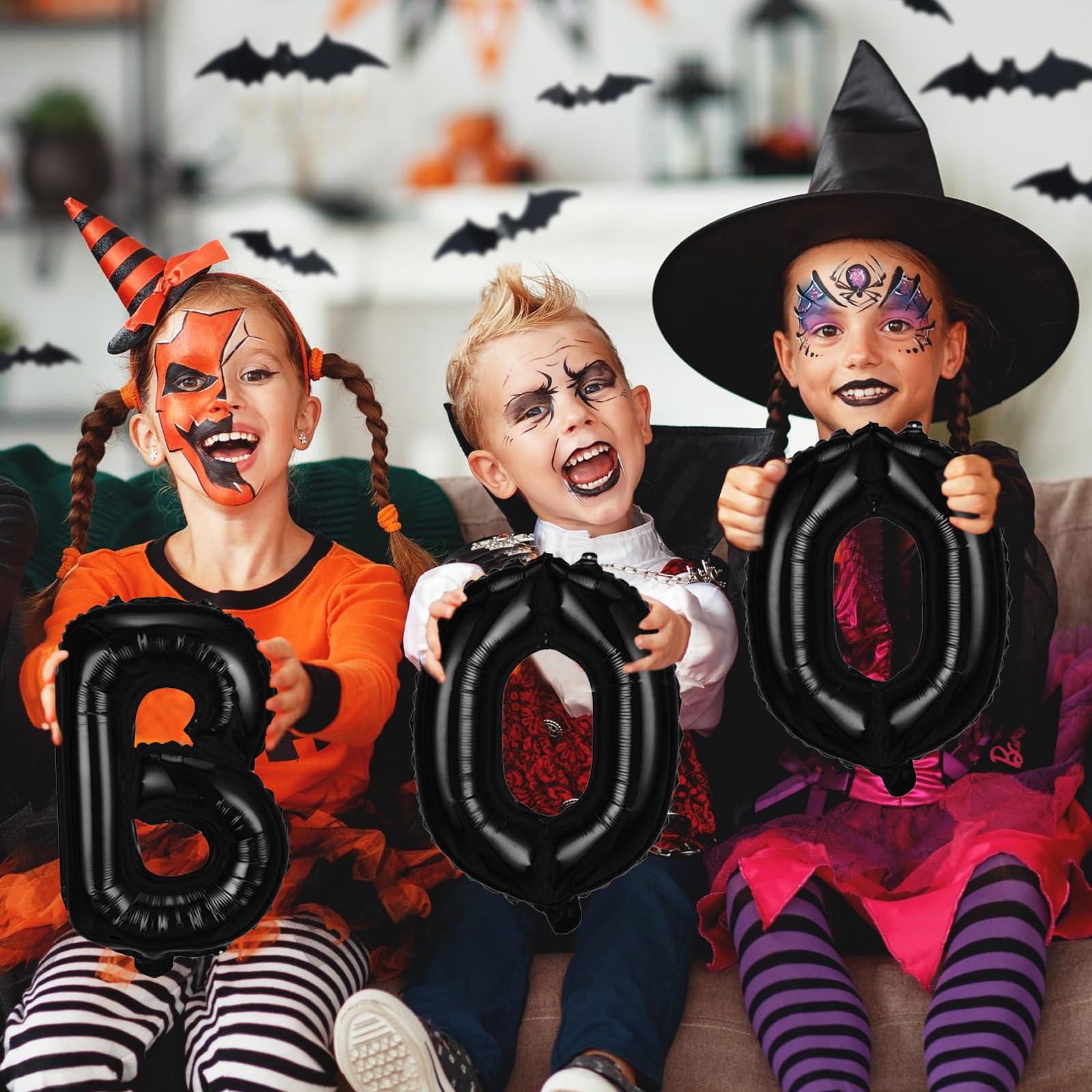 Halloween BOO Foil Balloons, Black Boo Balloon Banner Set for Halloween Party, 16 Inch Boo Mylar Foil Letters Balloons Bunting Kit for Horror Spooky Theme Halloween Night Party Decorations Supplies