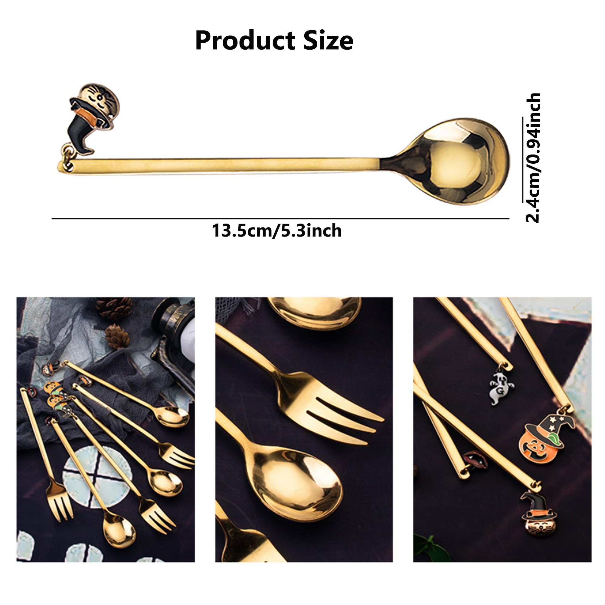 GLKTOPO 6Pcs Halloween Coffee Spoons, Stainless Steel Pumpkin Bat Pendant, Spooky Dessert Teaspoon Tea for PartyTable Decoration Espresso Stirring for Halloween Party Kitchen Mixing, Sugar, Stir