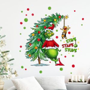 Yovkky Merry Christmas Wall Decals Stickers, Xmas Tree Max Dog 2025 New Year Bedroom Decor Home Kitchen Decorations, Winter Holiday Red Green Polka Dots Farmhouse Living Room Art Kids Boys Girls Gift