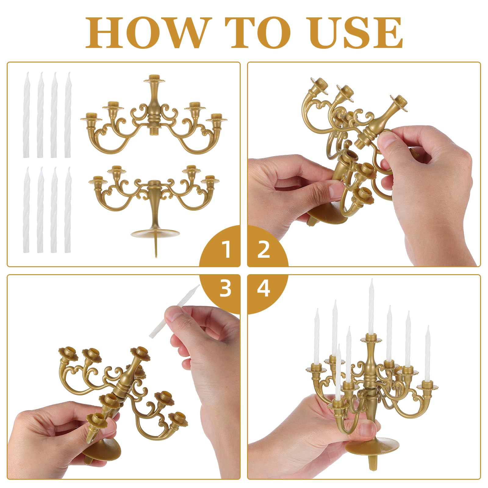 ifundom 2pcs Candle Holder Stand with 9Pcs Candle Vintage Candelabra Candlestick Cake Topper Gold Candlestick Holders Cake Toppers Ornaments for Wedding Birthday Party