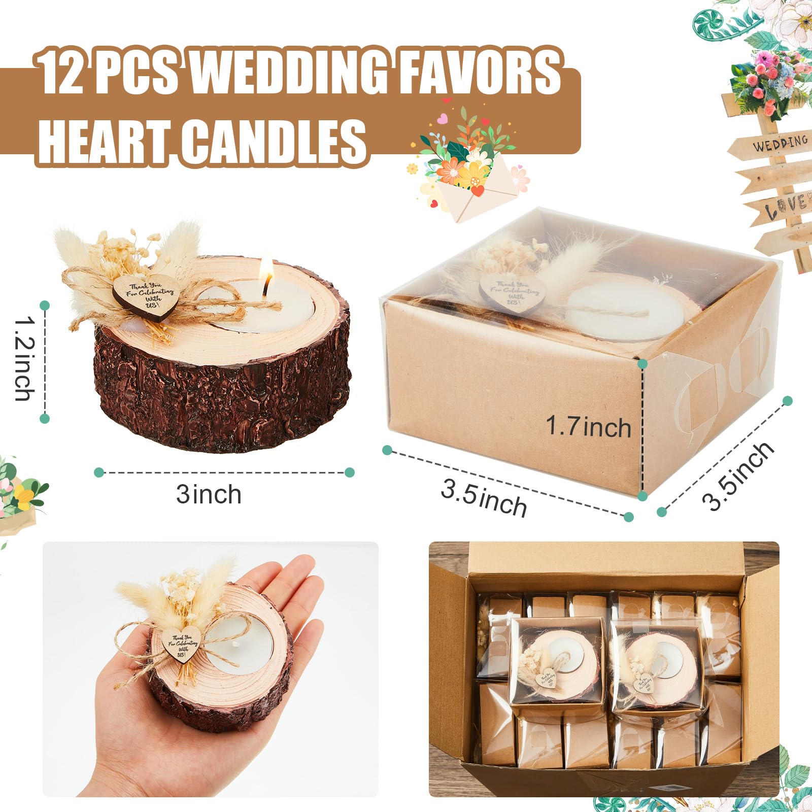 12 Pcs Wedding Favor Candle Holders Bridal Shower Favors Candles Rustic Wedding Favors Wedding Souvenirs for Guest Gifts Wedding Party Favors Wedding Decorations