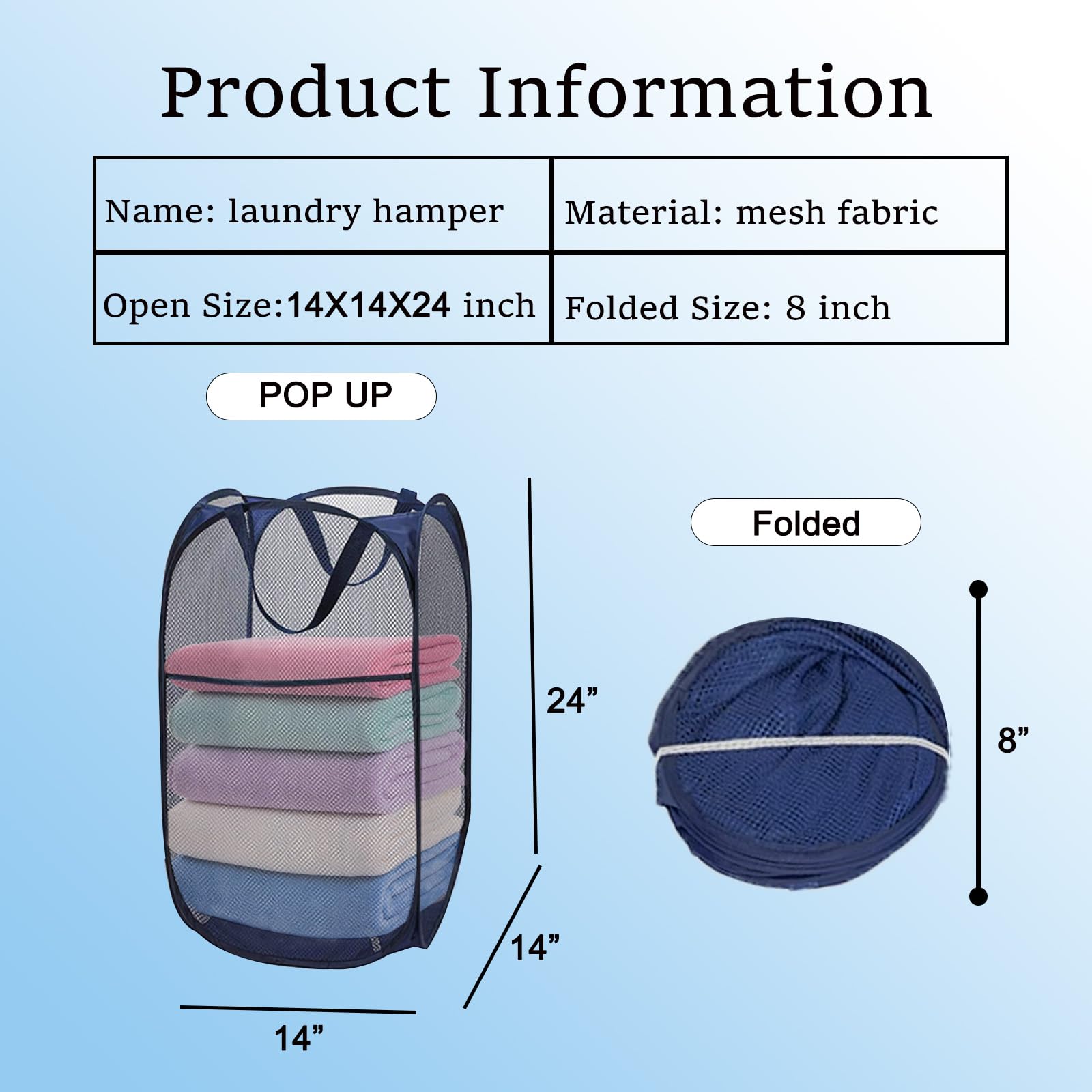 Aplter Collapsible Laundry Baskets Mesh Pop Up Laundry Basket Portable Laundry Hamper, Foldable Clothes Basket Storage Hampers (Blue - 2 Pack)