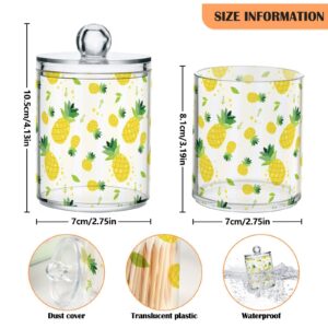 SDMKA 2 Pack Apothecary Jars Bathroom Summer Pineapple Qtip Holder Storage Canister Clear Plastic Jar with Lid for Cotton Ball, Cotton Swab