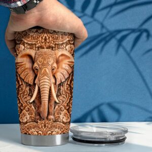 SANDJEST Personalized Elephant Wood Drawing Tumbler 20oz 30oz Insulated Tumblers with Lid Coffee Travel Mug Cup for Men Women Gift for Birthday