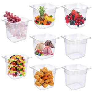 oungy 8 pack clear plastic food pans plastic clear food pan with capacity indicator 1/6 size 6 inch deep restaurant commercial hotel pans for fruits vegetables corns beans