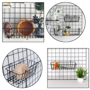 Oungy 10 PCS Wire Baskets Wall Grid Panel Hanging Wire Basket Hanging Wall Baskets No Drilling Wall Hanging Baskets Grid Wall Storage Basket for Kitchen Bathroom Home Decor Supplies, Black