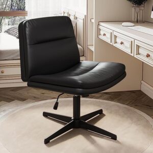 cross legged office chair,armless comfy criss cross chair wide seat ergonomic home office desk chair no wheels swivel home office desk computer chair for vanity home office bedroom,black