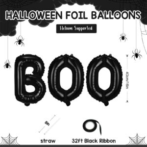 Halloween BOO Foil Balloons, Black Boo Balloon Banner Set for Halloween Party, 16 Inch Boo Mylar Foil Letters Balloons Bunting Kit for Horror Spooky Theme Halloween Night Party Decorations Supplies