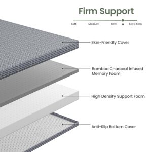 Firm Mattress Topper, Memory Foam Mattress Topper 4 Inch King Size, Mattress Pad Cover for Back Pain Relief, Removable Charcoal Bed Topper with CertiPUR-US Certified