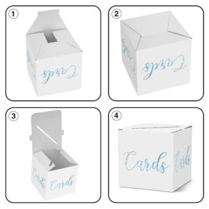 Classic Elegant Card Box – 1 Set Hot Stamping Card Receiving Box for Gift Envelope Money – Wedding Bridal Baby Shower Birthday Graduation Party Supplies Decorations ( 8"*8"*8", Baby Blue and Gold)-A10