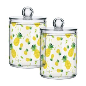 sdmka 2 pack apothecary jars bathroom summer pineapple qtip holder storage canister clear plastic jar with lid for cotton ball, cotton swab