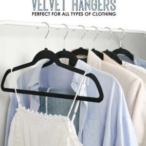 Velvet Hangers 26 Pack with Clips - Non Slip Black Felt Hangers - Space Saving Clothes Hangers for Coat, Shirt, Pants & Dress - Slim Heavy Duty Hangers for Clothing