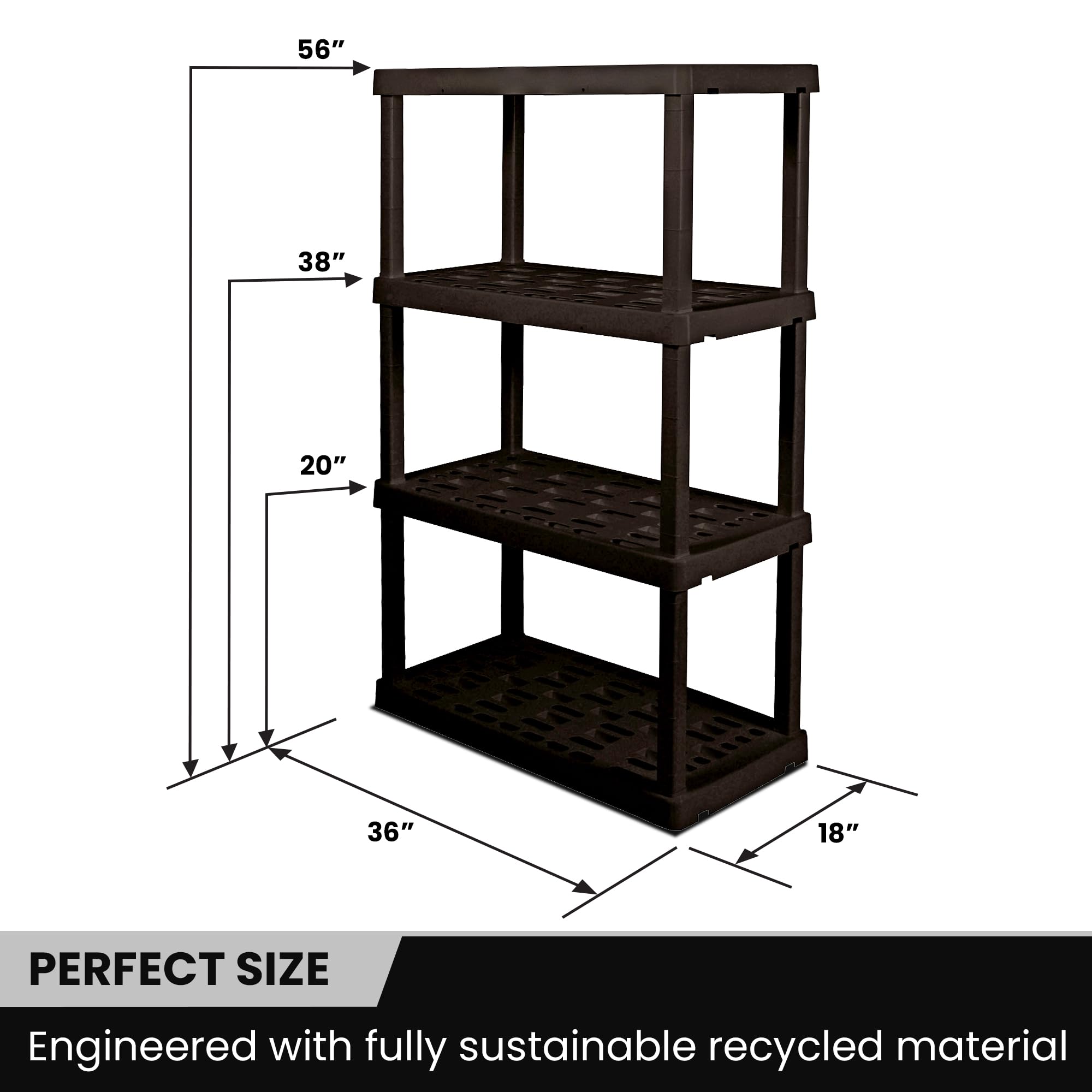 Oskar 4 Tier Plastic Shelf, Garage Shelving Unit, Rack and Storage Shelves - Ideal for Storage Shed, and Shelf Organizer - Perfect for Garage Storage and Shelving Solutions, Black