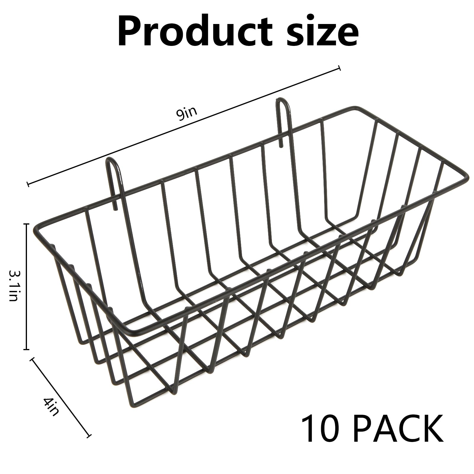 Oungy 10 PCS Wire Baskets Wall Grid Panel Hanging Wire Basket Hanging Wall Baskets No Drilling Wall Hanging Baskets Grid Wall Storage Basket for Kitchen Bathroom Home Decor Supplies, Black