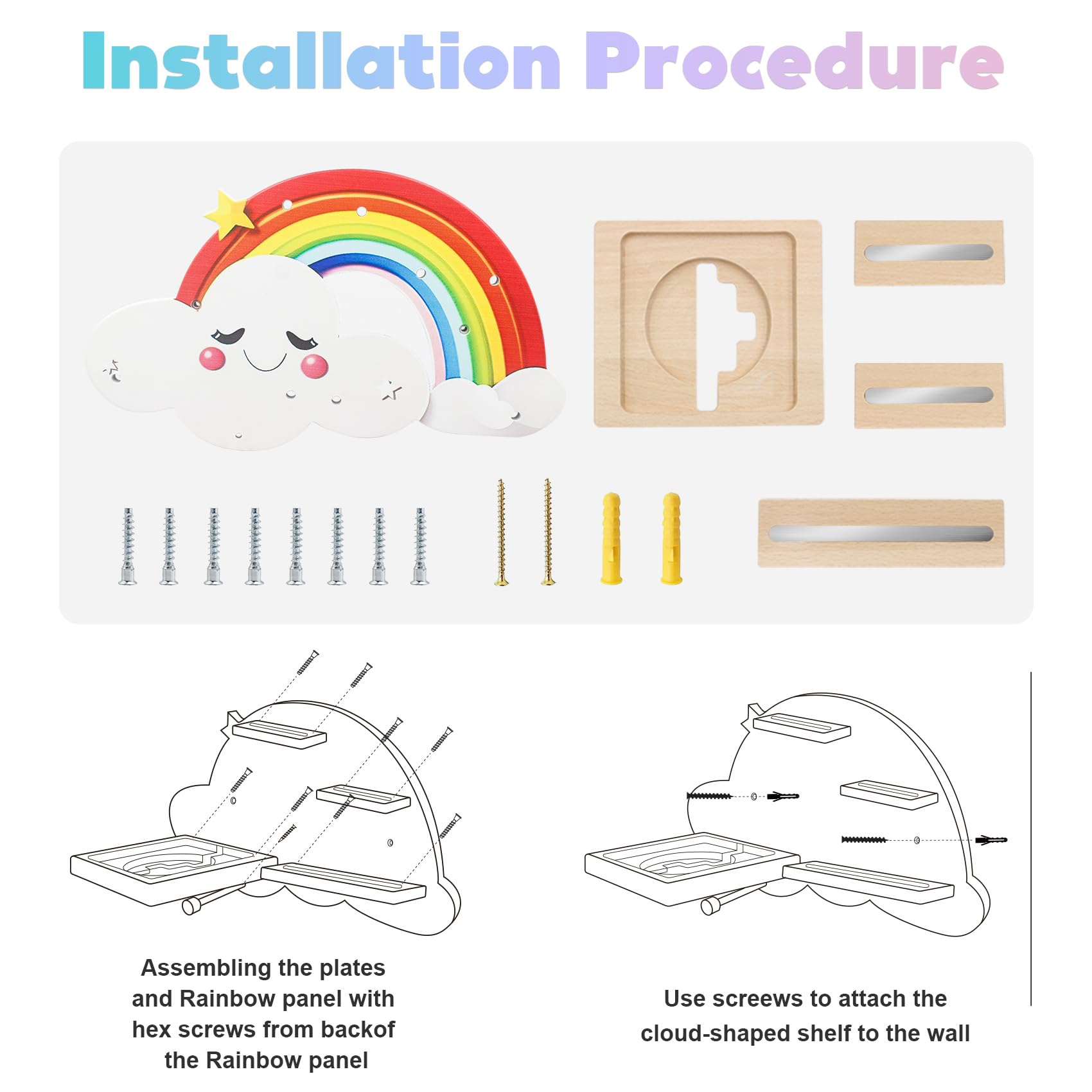 Wall Shelf (Rainbow) for Toniebox, Headphones,Charging Station and 18-24 Tonie Figures, Magnetic Wooden Floating Shelf Compatible with Toniebox MP3 Audio Player & Character, Storage Rack for Kids