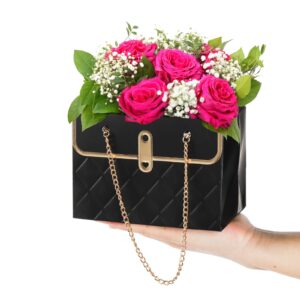 Pumtus 15 Pack Flower Paper Gift Bag, Bouquet Portable Flower Handbag Box with Metal Chain, Rectangle Wedding Gift Wrap Bag, Small Florist Carrier Bag for Arrangements, Valentine's Day, Birthday