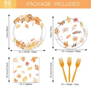 96 PCS Fall Leaves Party Decorations Supplies Autumn Maple Leaves Party Tableware Set Party Napkins Forks Disposable Paper Plate Decorations Favors for Fall Thanksgiving Bridal Shower Birthday Theme