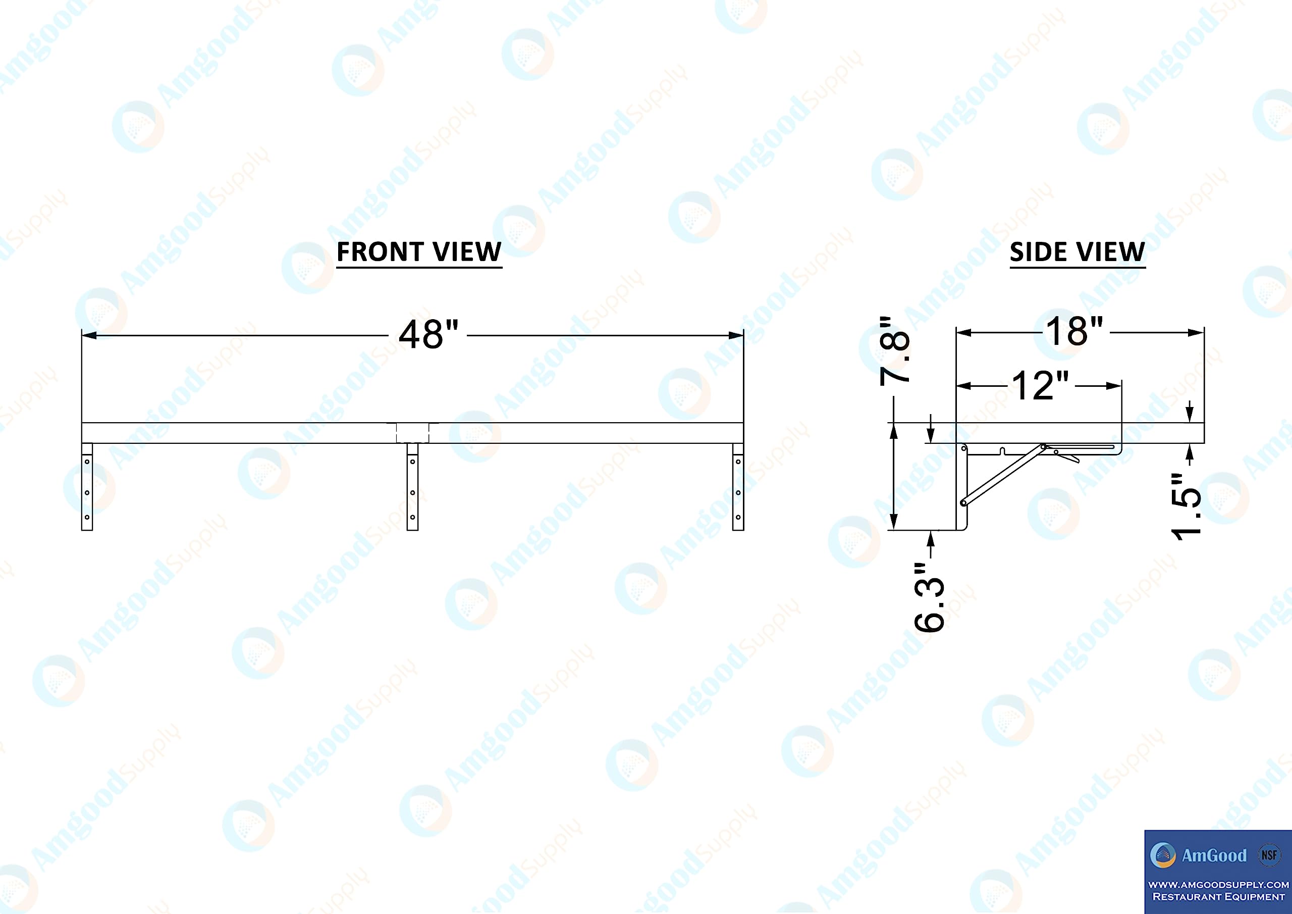 AmGood 18" x 48" Stainless Steel Folding Wall Shelf | NSF Certified | Food Truck | Kitchen, Restaurant, Garage, Laundry, Utility Room