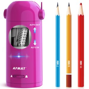 afmat electric pencil sharpener for colored pencils, fully automatic robot pencil sharpener, auto in & out, rechargeable hands-free pencil sharpener for 7-11.5mm jumbo pencils, home, classroom