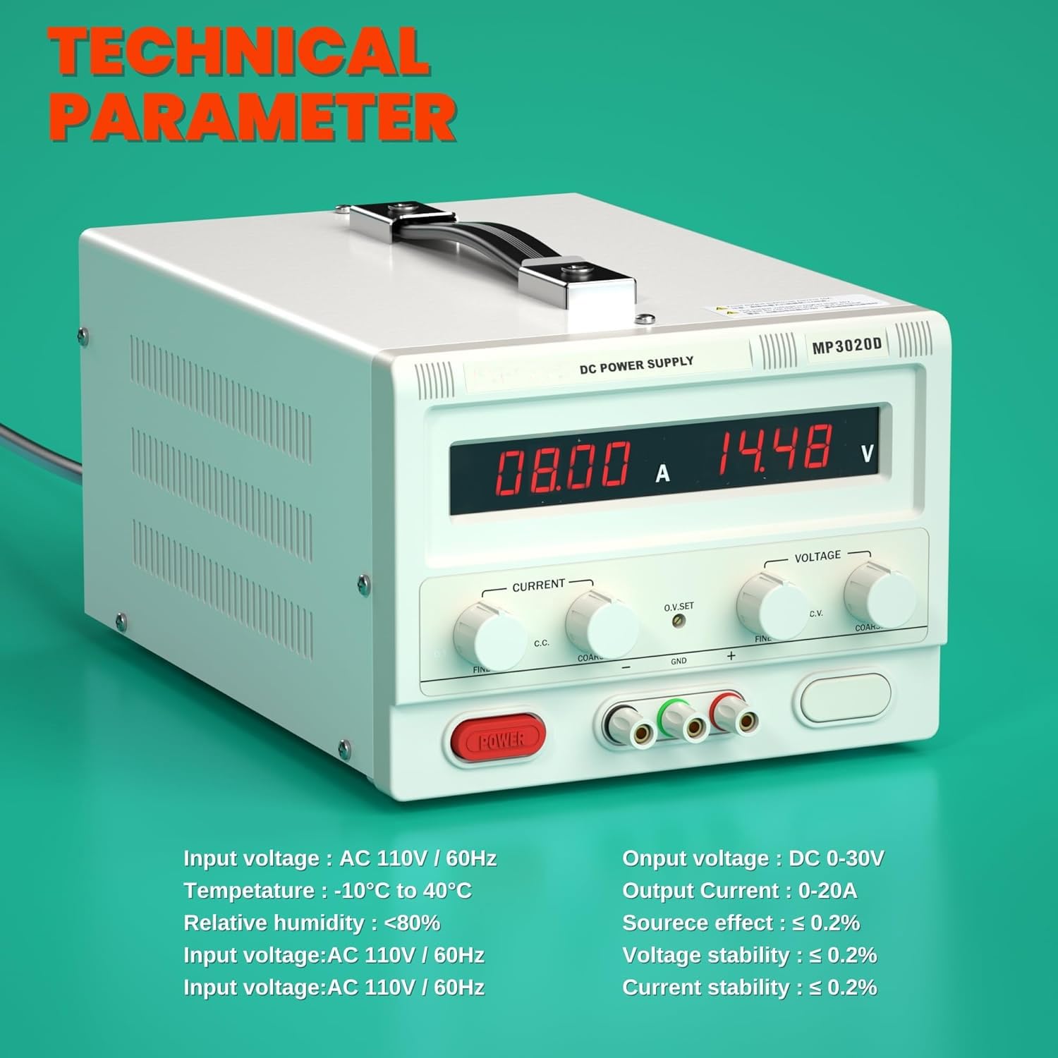 AC110V Bench Power Supply, 0-30V 0-20A Variable Power Supply, DC Power Supply Variable, Adjustable Switching Regulated Lab Power Supply, High Precision DC Power Source