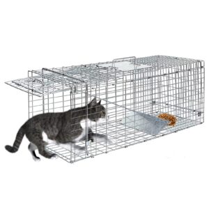 jahy2tech collapsible cat trap 26"x10"x9" steel humane live animal trap for rabbits, stray cat, squirrel, raccoon, opossum, gopher, chicken