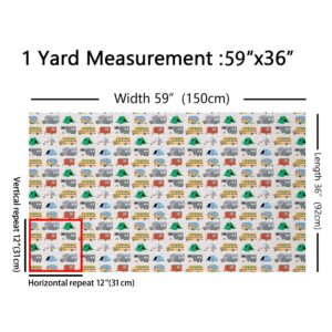 Campers Cars Fabric by The Yard,Jungle Travel Vehicle Indoor Outdoor Fabric for Home DIY Projects,Camping Campfire Tent Waterproof Fabric,Cartoon Kids Gifts Sewing Supplies,3 Yards