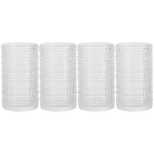 Glaver's Hobnail Drinking Glasses, Set of 4 Clear Vintage Beaded Glass Cups, 15 Oz. Cocktail Drinking Glassware Set, For Water Juice, Smoothies. Home, Dinner, Bar uses.