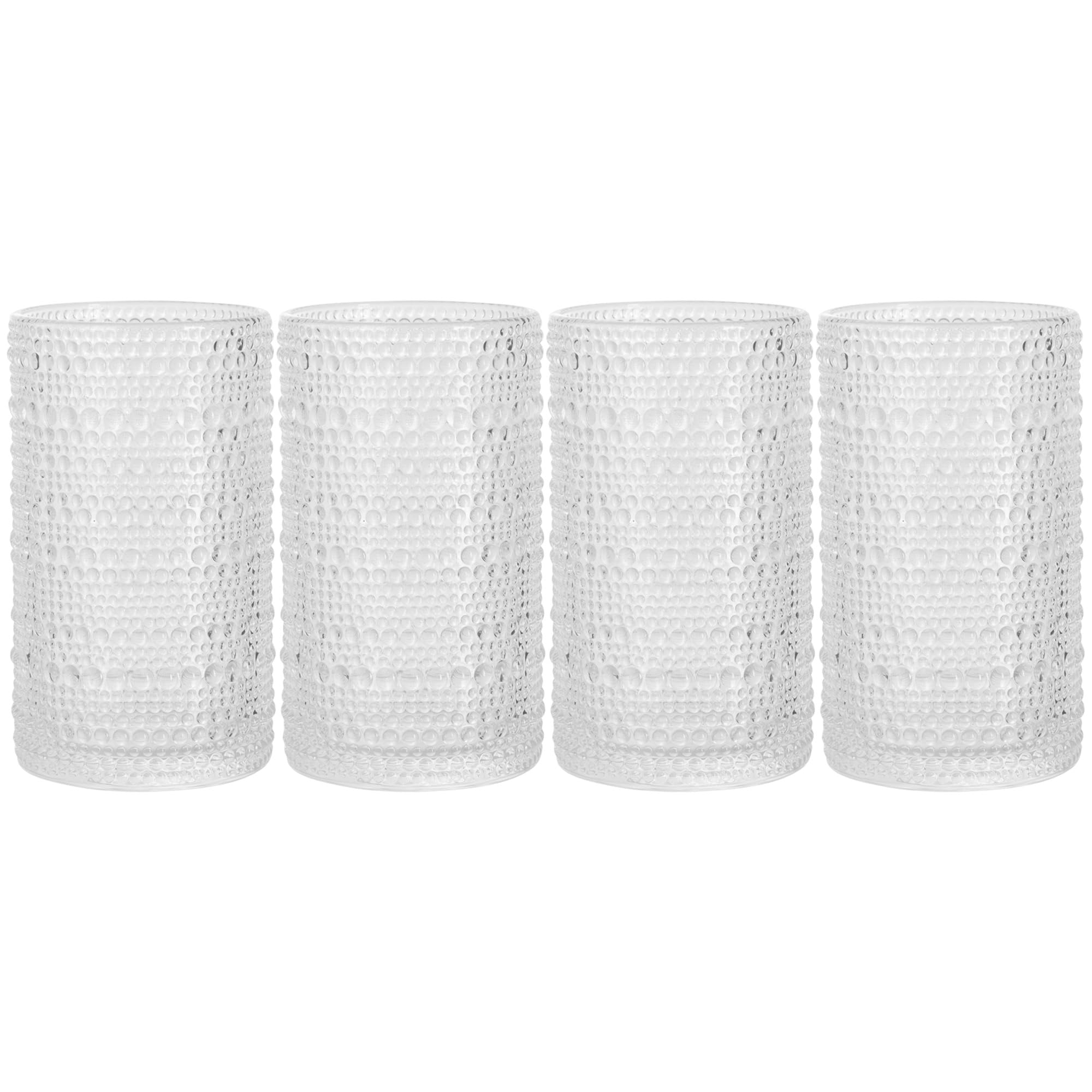 Glaver's Hobnail Drinking Glasses, Set of 4 Clear Vintage Beaded Glass Cups, 15 Oz. Cocktail Drinking Glassware Set, For Water Juice, Smoothies. Home, Dinner, Bar uses.