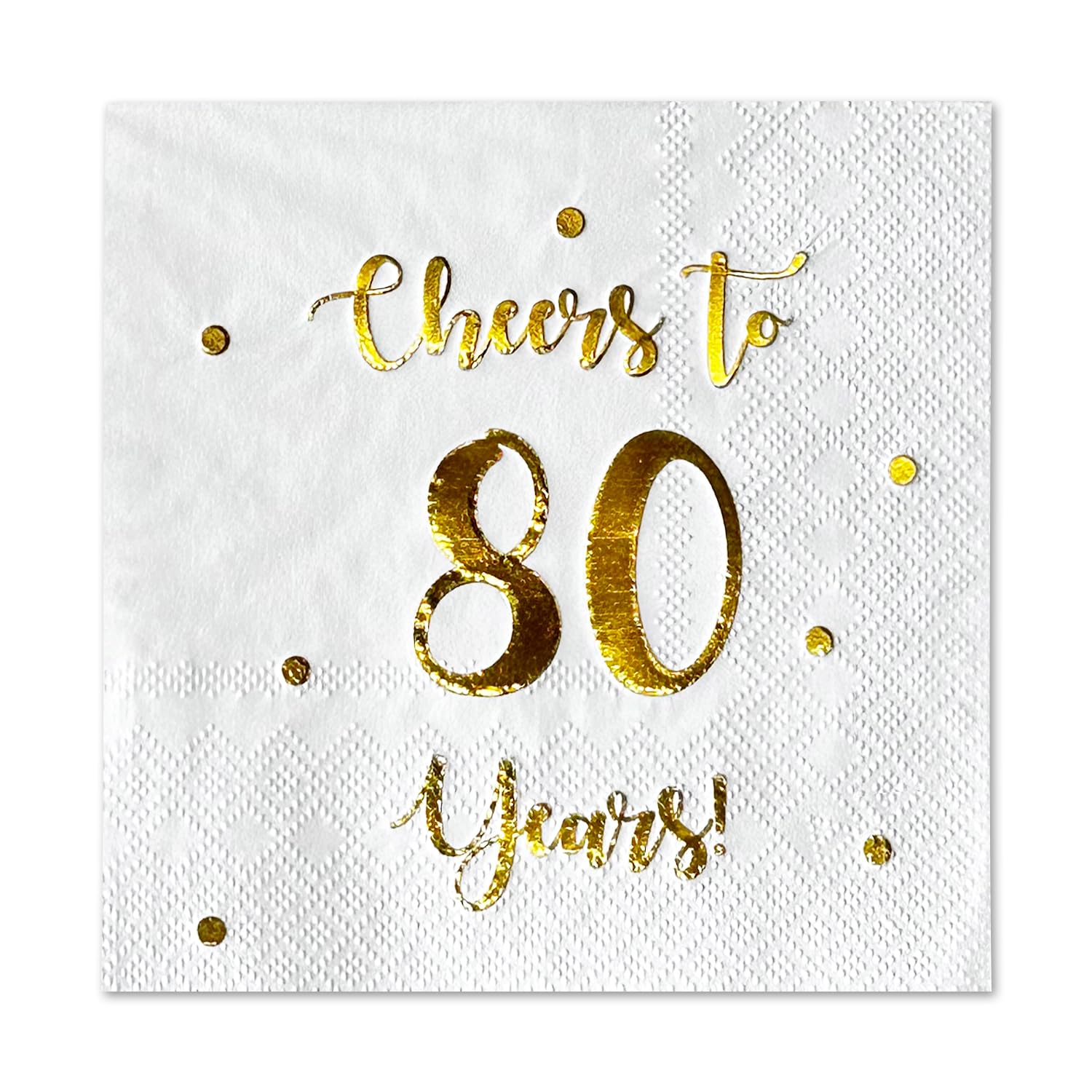 Cheers to 80 Years Cocktail Napkins | Happy 80th Birthday Decorations for Men and Women and Wedding Anniversary Party Decorations | 50-Pack 3-Ply Napkins | 5 x 5 inch folded (White)