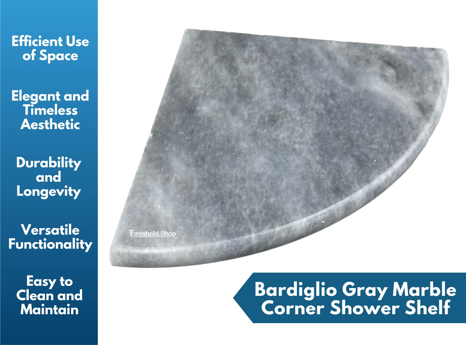 Threshold.Shop 9 Inch Bardiglio Gray Marble Corner Shower Shelf Bathroom Caddy, Wall Mounted Shower Shelf, Classic Flatback Design (2)