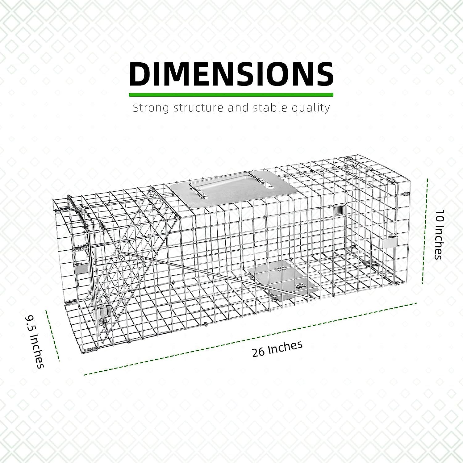 Jahy2Tech Collapsible Cat Trap 26"x10"x9" Steel Humane Live Animal Trap for Rabbits, Stray Cat, Squirrel, Raccoon, Opossum, Gopher, Chicken